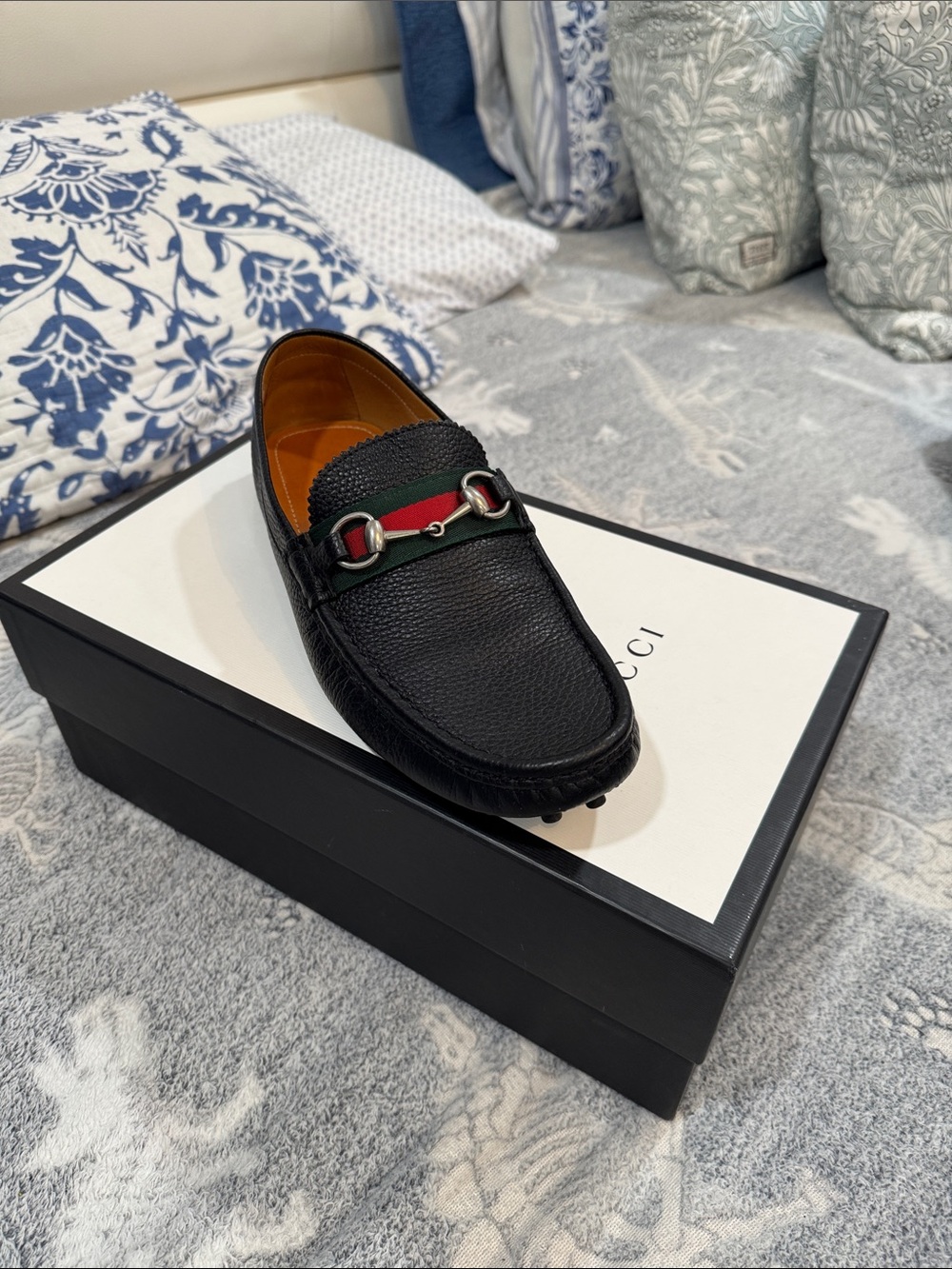 Gucci Black Leather Loafer with Green-Red Web and Silver Horsebit